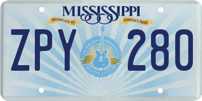 MS license plate ZPY280