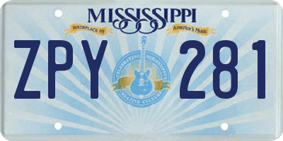 MS license plate ZPY281