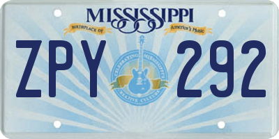 MS license plate ZPY292