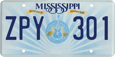 MS license plate ZPY301