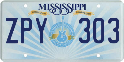 MS license plate ZPY303