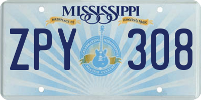 MS license plate ZPY308