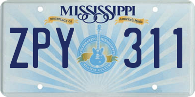MS license plate ZPY311