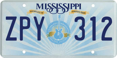 MS license plate ZPY312