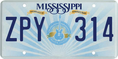 MS license plate ZPY314