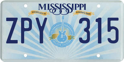 MS license plate ZPY315