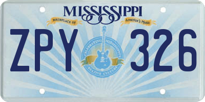 MS license plate ZPY326