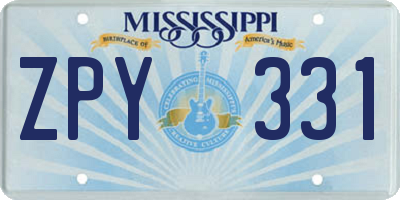 MS license plate ZPY331