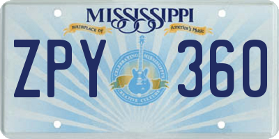 MS license plate ZPY360