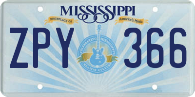 MS license plate ZPY366