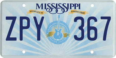 MS license plate ZPY367
