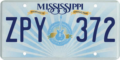 MS license plate ZPY372