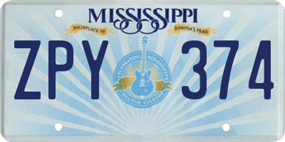 MS license plate ZPY374
