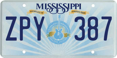 MS license plate ZPY387