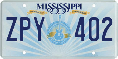 MS license plate ZPY402