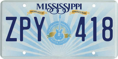 MS license plate ZPY418