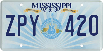 MS license plate ZPY420