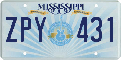 MS license plate ZPY431