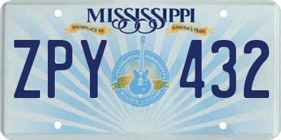 MS license plate ZPY432