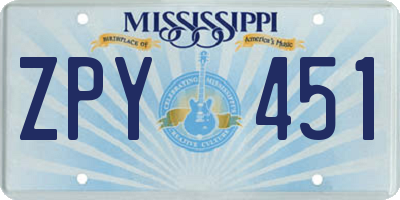 MS license plate ZPY451