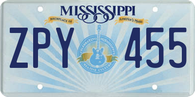 MS license plate ZPY455