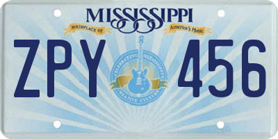 MS license plate ZPY456
