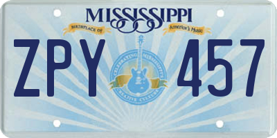 MS license plate ZPY457