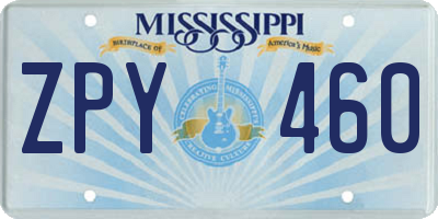 MS license plate ZPY460