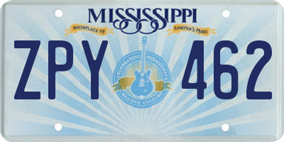MS license plate ZPY462
