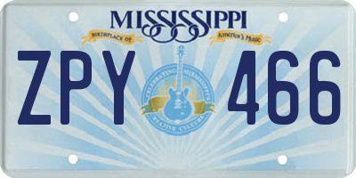 MS license plate ZPY466