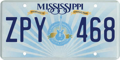 MS license plate ZPY468
