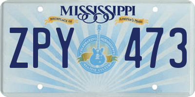 MS license plate ZPY473
