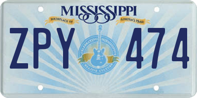 MS license plate ZPY474
