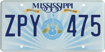 MS license plate ZPY475