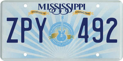 MS license plate ZPY492