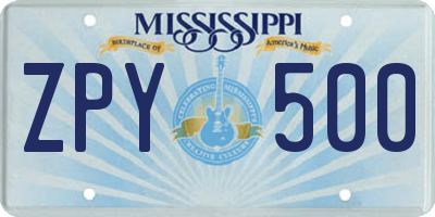 MS license plate ZPY500