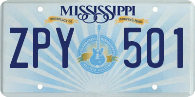 MS license plate ZPY501