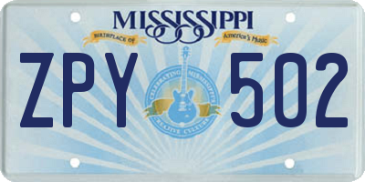 MS license plate ZPY502
