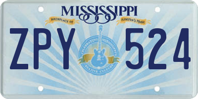 MS license plate ZPY524