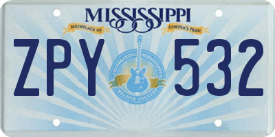 MS license plate ZPY532