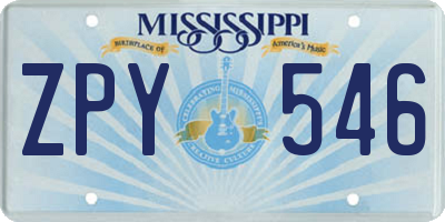 MS license plate ZPY546