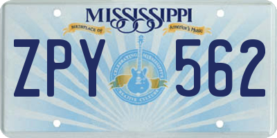MS license plate ZPY562