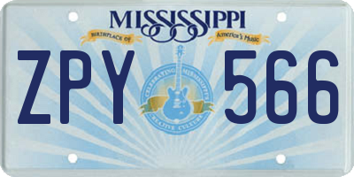 MS license plate ZPY566