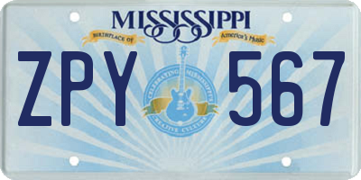 MS license plate ZPY567