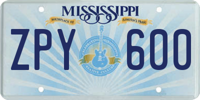 MS license plate ZPY600