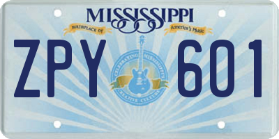 MS license plate ZPY601
