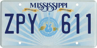 MS license plate ZPY611