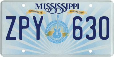 MS license plate ZPY630