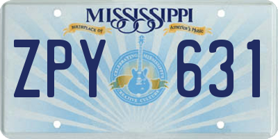 MS license plate ZPY631