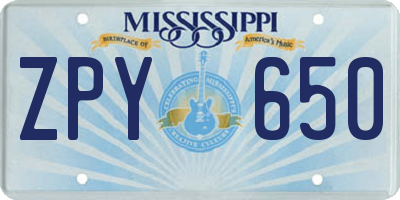 MS license plate ZPY650